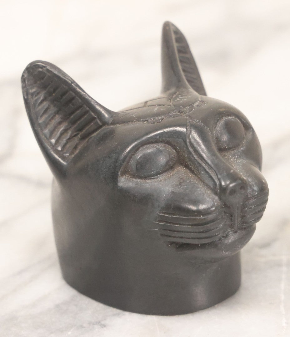 Lot 065 - Pair Of Vintage Egyptian Revival Bastet Cat Goddess Carved Composite Stone Figurine Statues, Including Full Body And Single Head