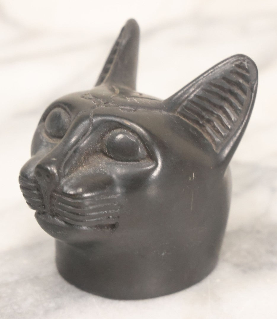 Lot 065 - Pair Of Vintage Egyptian Revival Bastet Cat Goddess Carved Composite Stone Figurine Statues, Including Full Body And Single Head