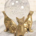 Lot 066 - Vintage Brass Triple Cat Stand With Clear Glass Paperweight Crystal Ball
