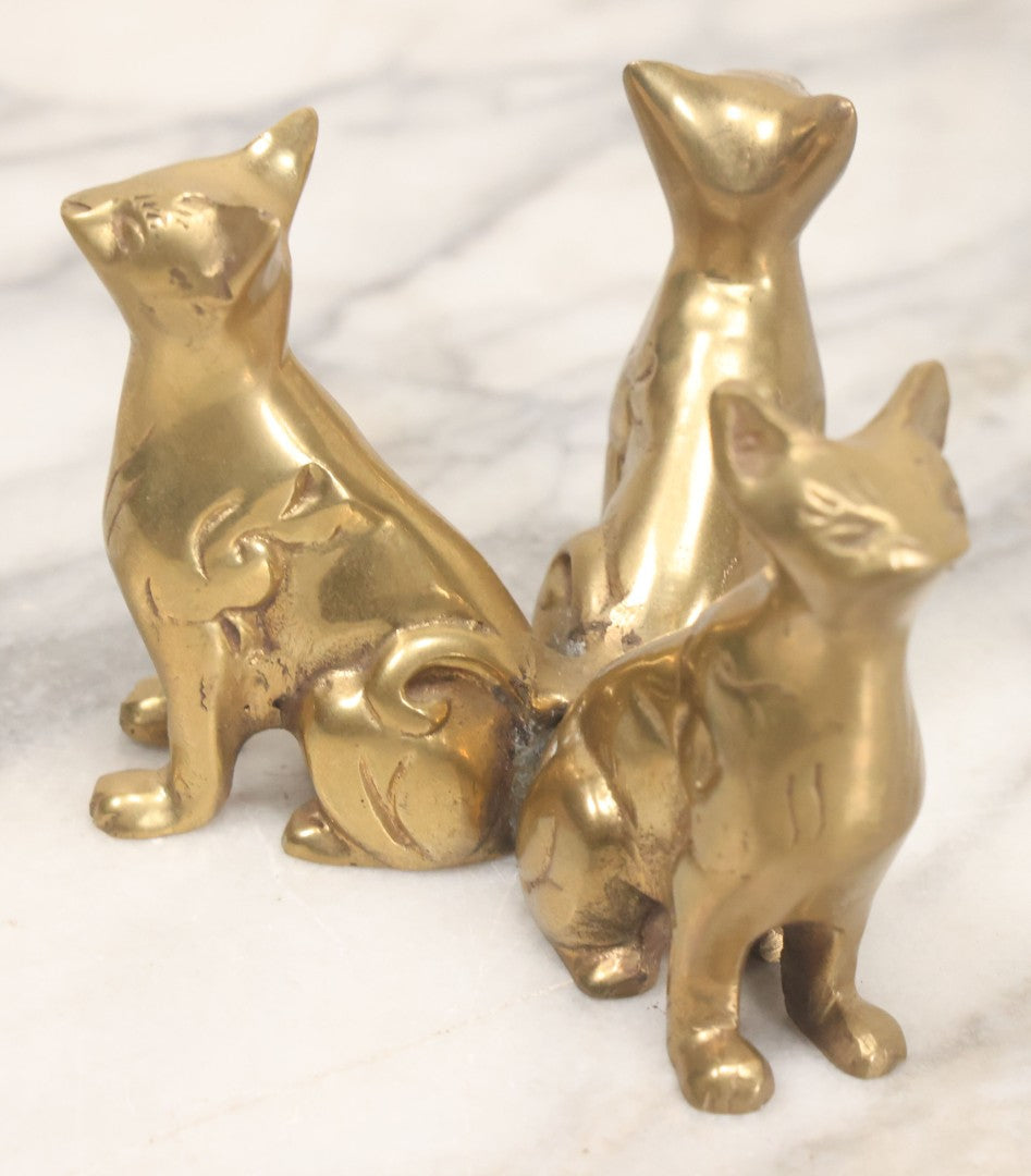 Lot 066 - Vintage Brass Triple Cat Stand With Clear Glass Paperweight Crystal Ball