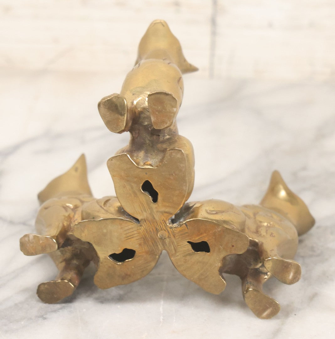 Lot 066 - Vintage Brass Triple Cat Stand With Clear Glass Paperweight Crystal Ball