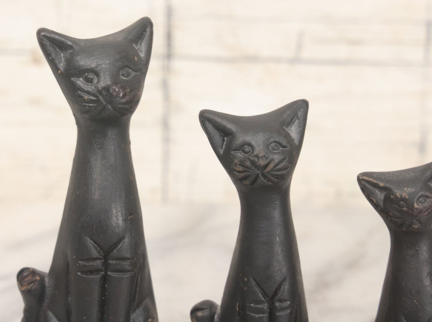 Lot 067 - Vintage Mid Century Three Piece Ceramic Black Cat Tchotchke Grouping