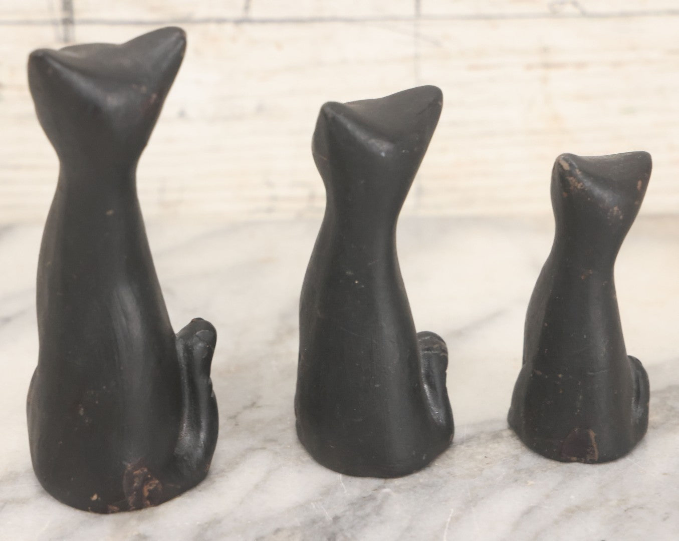Lot 067 - Vintage Mid Century Three Piece Ceramic Black Cat Tchotchke Grouping