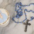Lot 068 - Vintage Ceramic Virgin Mary Christian Rosary Vessel By Holland Mold, Signed, And Blue Glass Bead Rosary, Made In Italy