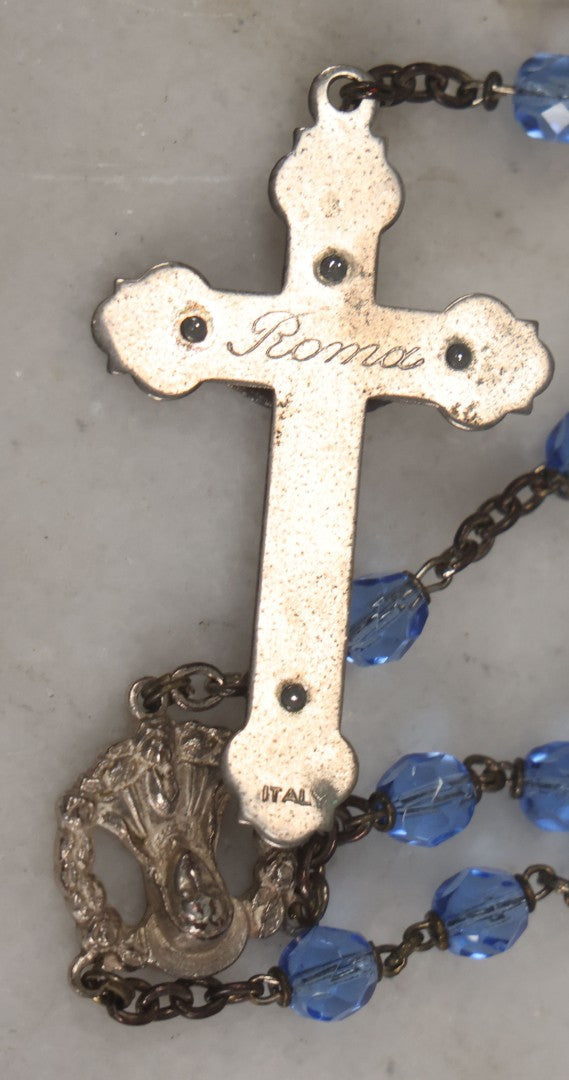 Lot 068 - Vintage Ceramic Virgin Mary Christian Rosary Vessel By Holland Mold, Signed, And Blue Glass Bead Rosary, Made In Italy