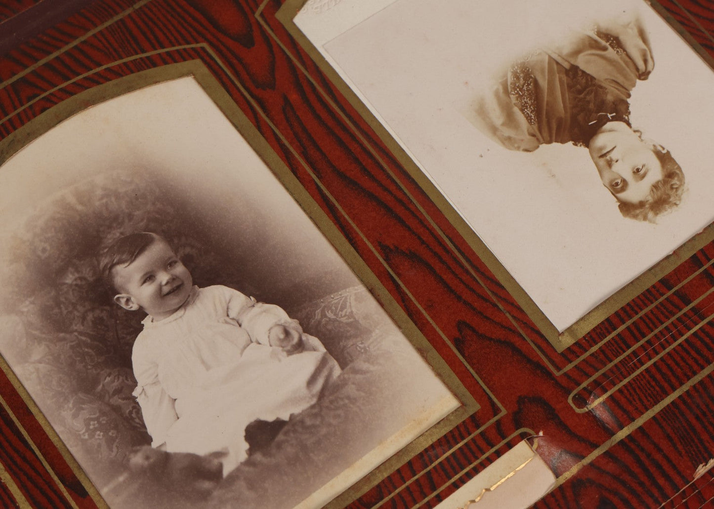 Lot 071 - Antique Victorian Family Photo Album With Replaced Red Velvet Cover With Family Portrait Cameo Containing 41 Cabinet Card Photographs Of Men Women And Children