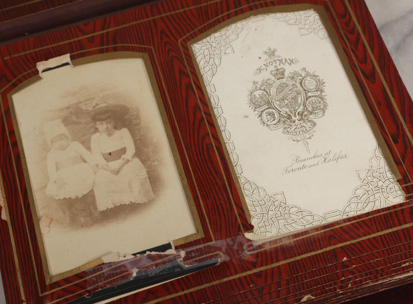 Lot 071 - Antique Victorian Family Photo Album With Replaced Red Velvet Cover With Family Portrait Cameo Containing 41 Cabinet Card Photographs Of Men Women And Children