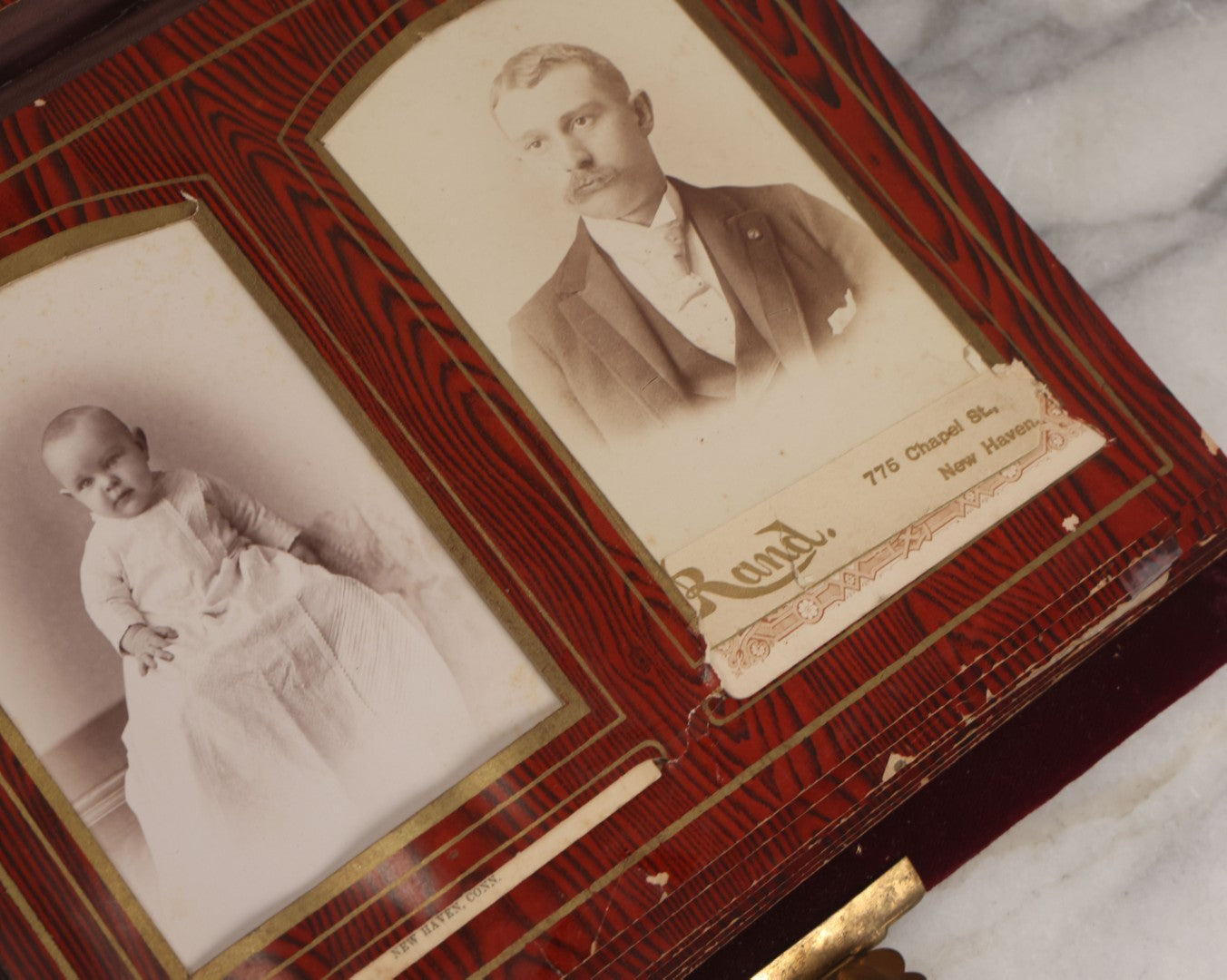 Lot 071 - Antique Victorian Family Photo Album With Replaced Red Velvet Cover With Family Portrait Cameo Containing 41 Cabinet Card Photographs Of Men Women And Children