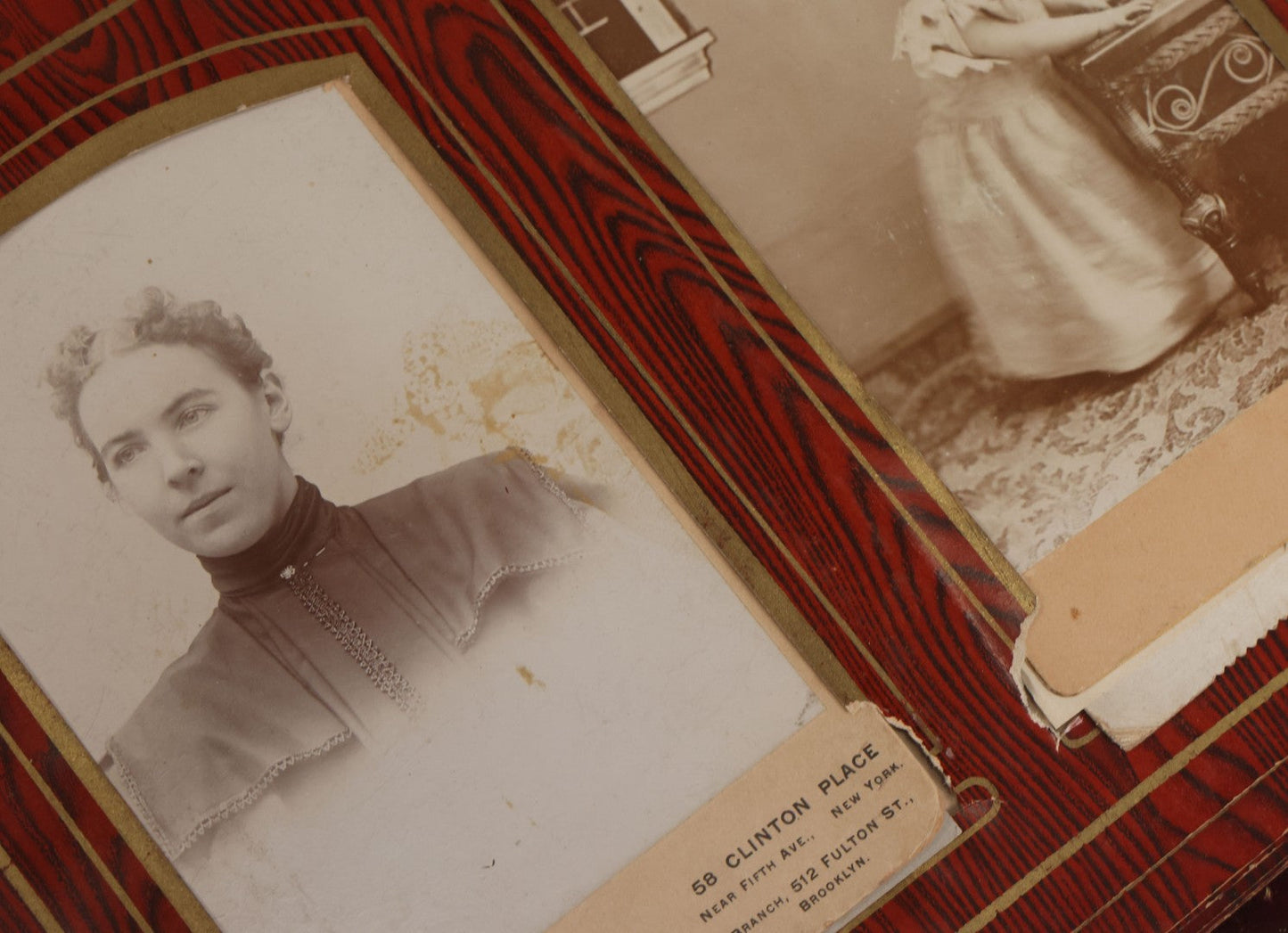 Lot 071 - Antique Victorian Family Photo Album With Replaced Red Velvet Cover With Family Portrait Cameo Containing 41 Cabinet Card Photographs Of Men Women And Children