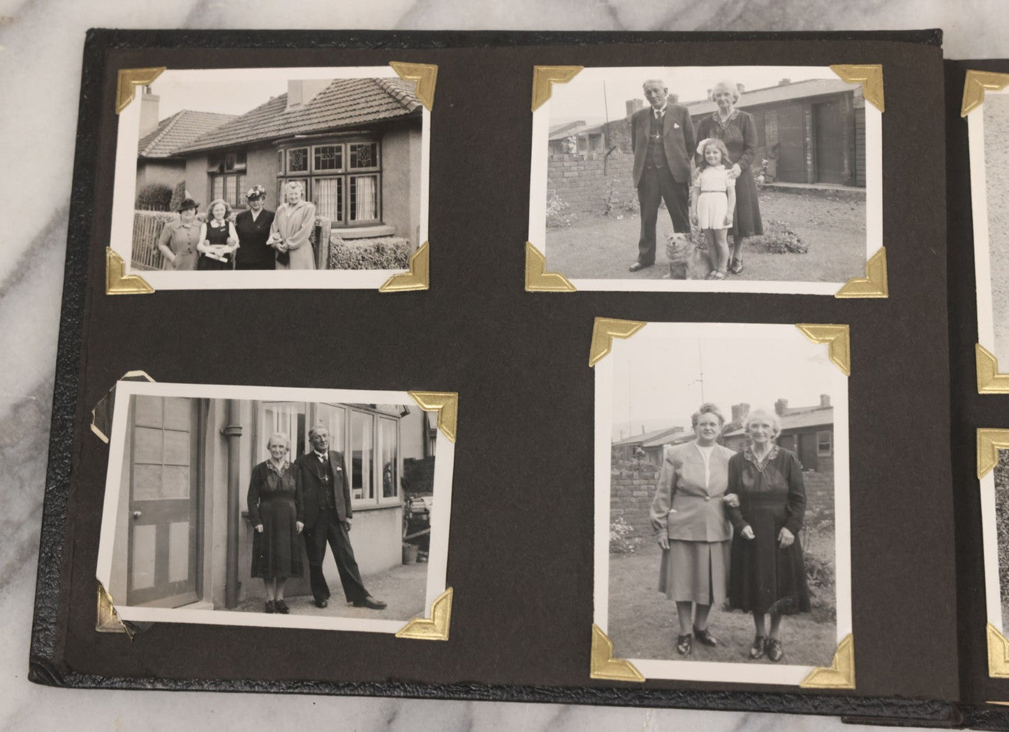 Lot 072 - Vintage Snapshot Photo Album With 80+ Photographs, Including Photos Of Europe, Naval Submarines And Battleships, Figural Topiary Sculpture Shrub Garden, Old Stone Houses, Pets And More, Many Loose Photos