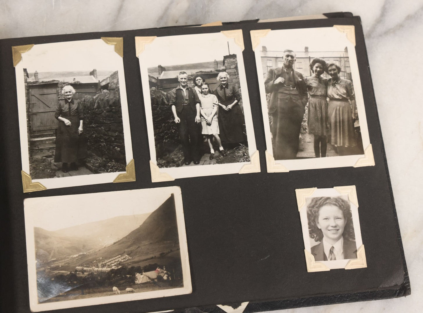 Lot 072 - Vintage Snapshot Photo Album With 80+ Photographs, Including Photos Of Europe, Naval Submarines And Battleships, Figural Topiary Sculpture Shrub Garden, Old Stone Houses, Pets And More, Many Loose Photos