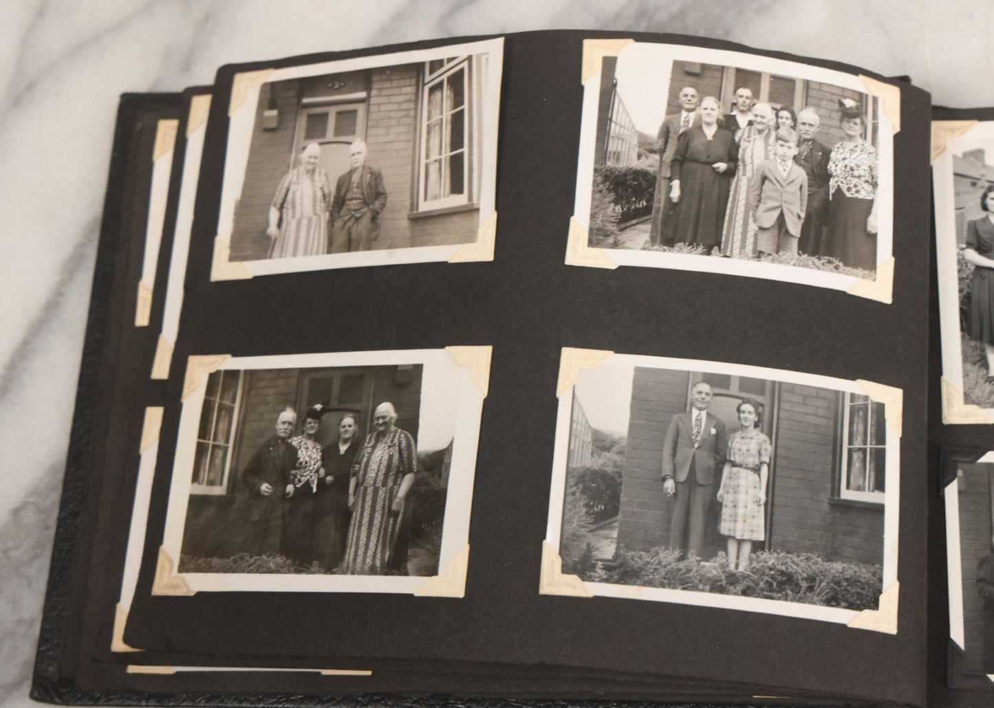 Lot 072 - Vintage Snapshot Photo Album With 80+ Photographs, Including Photos Of Europe, Naval Submarines And Battleships, Figural Topiary Sculpture Shrub Garden, Old Stone Houses, Pets And More, Many Loose Photos