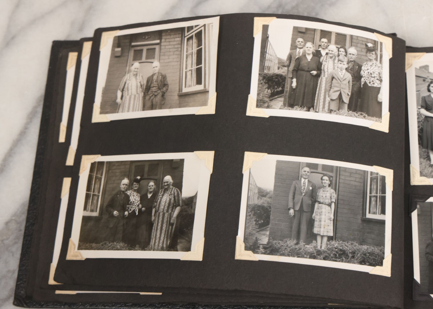 Lot 072 - Vintage Snapshot Photo Album With 80+ Photographs, Including Photos Of Europe, Naval Submarines And Battleships, Figural Topiary Sculpture Shrub Garden, Old Stone Houses, Pets And More, Many Loose Photos