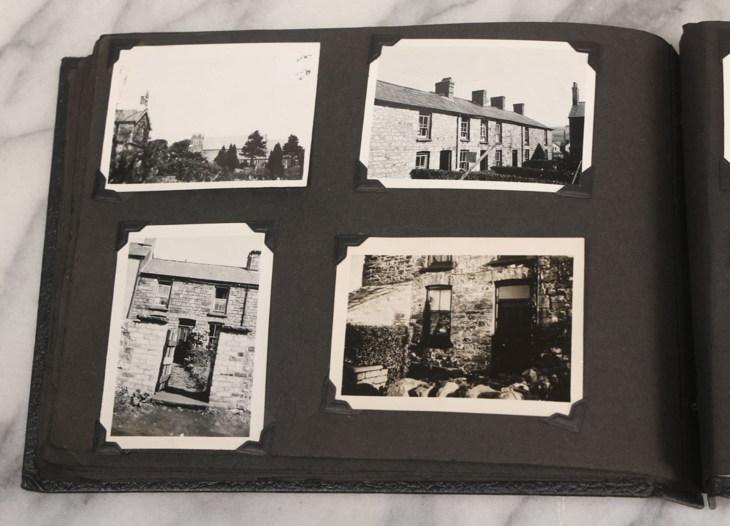 Lot 072 - Vintage Snapshot Photo Album With 80+ Photographs, Including Photos Of Europe, Naval Submarines And Battleships, Figural Topiary Sculpture Shrub Garden, Old Stone Houses, Pets And More, Many Loose Photos