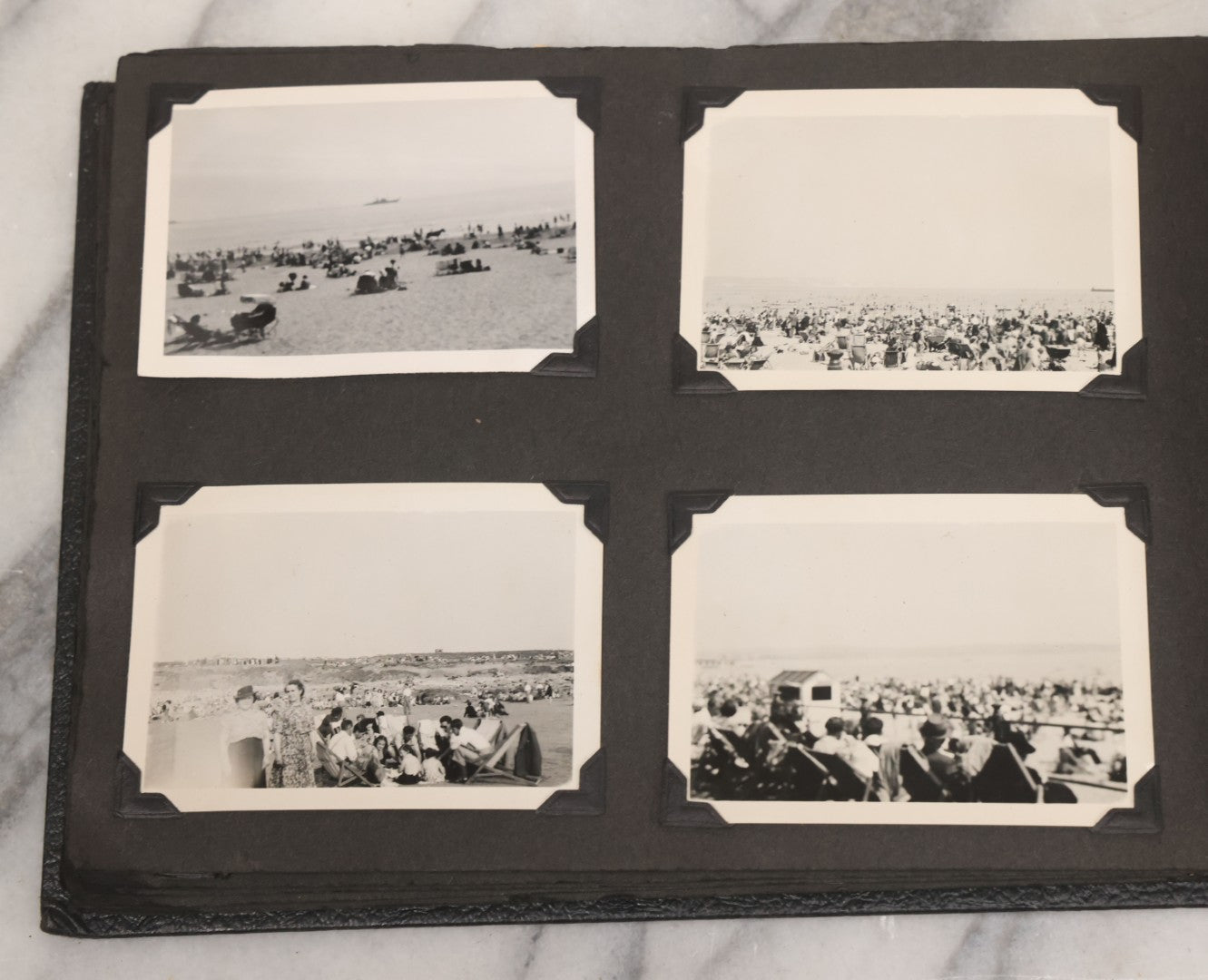 Lot 072 - Vintage Snapshot Photo Album With 80+ Photographs, Including Photos Of Europe, Naval Submarines And Battleships, Figural Topiary Sculpture Shrub Garden, Old Stone Houses, Pets And More, Many Loose Photos