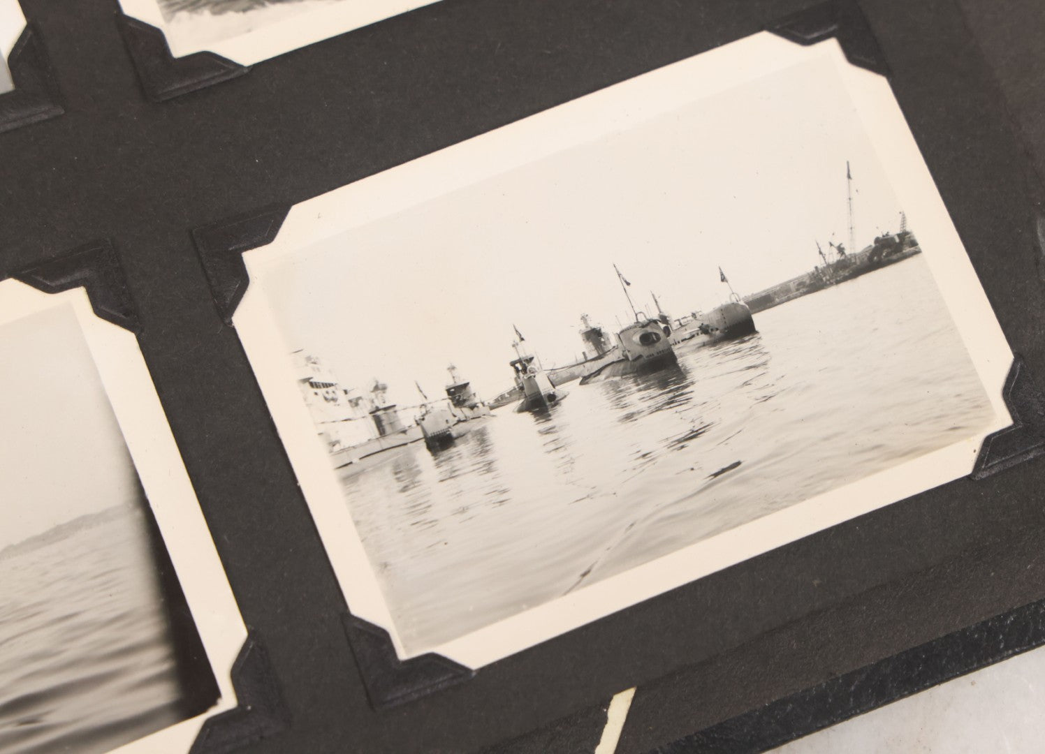 Lot 072 - Vintage Snapshot Photo Album With 80+ Photographs, Including Photos Of Europe, Naval Submarines And Battleships, Figural Topiary Sculpture Shrub Garden, Old Stone Houses, Pets And More, Many Loose Photos