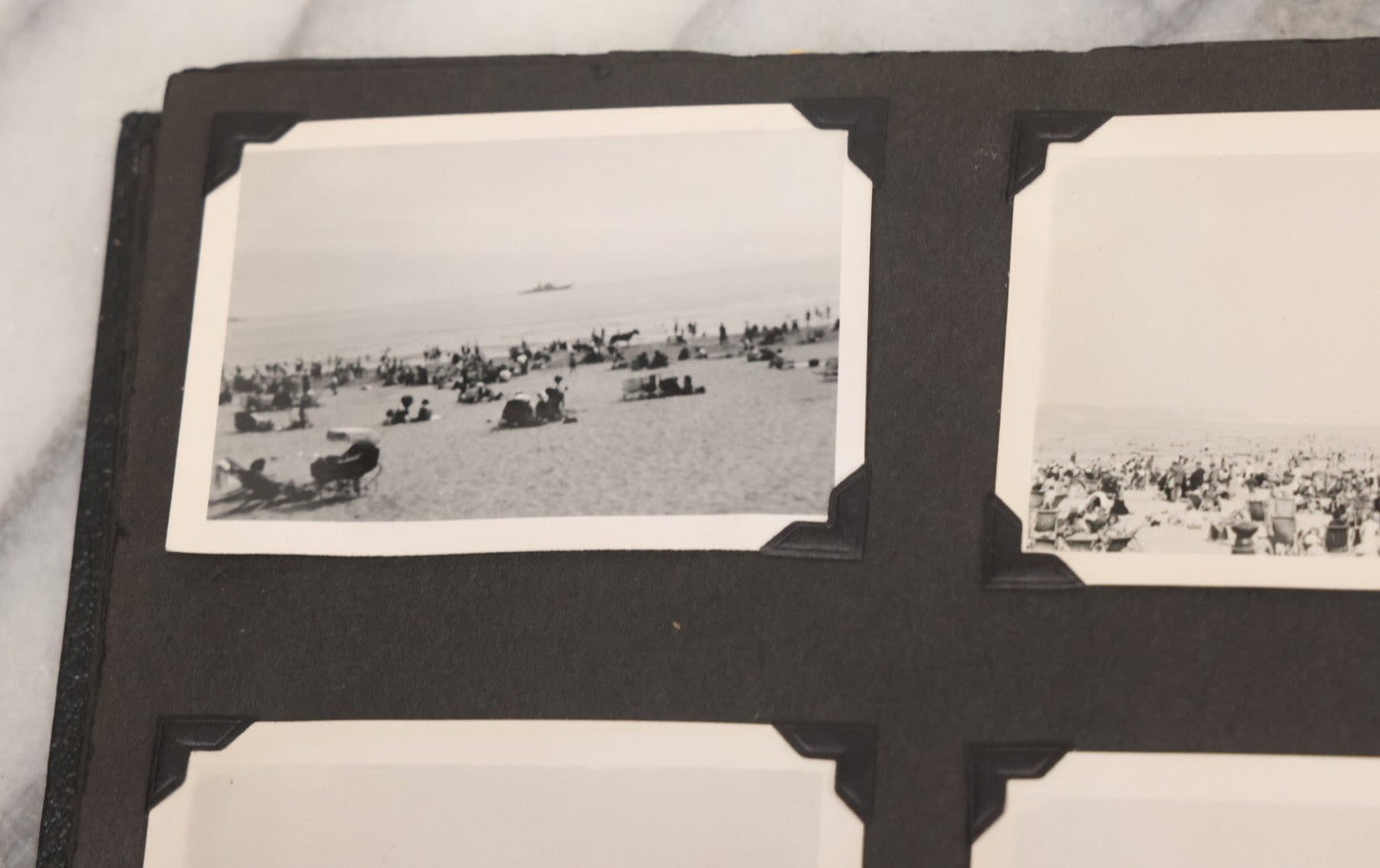 Lot 072 - Vintage Snapshot Photo Album With 80+ Photographs, Including Photos Of Europe, Naval Submarines And Battleships, Figural Topiary Sculpture Shrub Garden, Old Stone Houses, Pets And More, Many Loose Photos