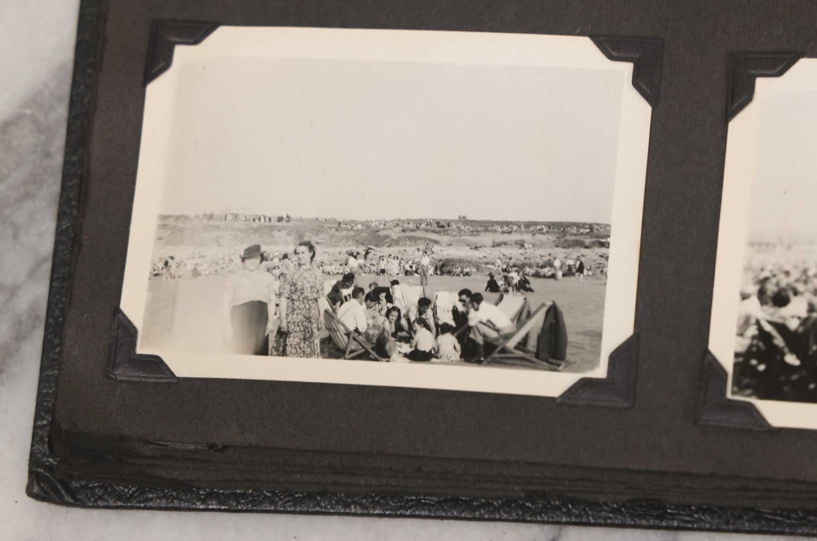 Lot 072 - Vintage Snapshot Photo Album With 80+ Photographs, Including Photos Of Europe, Naval Submarines And Battleships, Figural Topiary Sculpture Shrub Garden, Old Stone Houses, Pets And More, Many Loose Photos