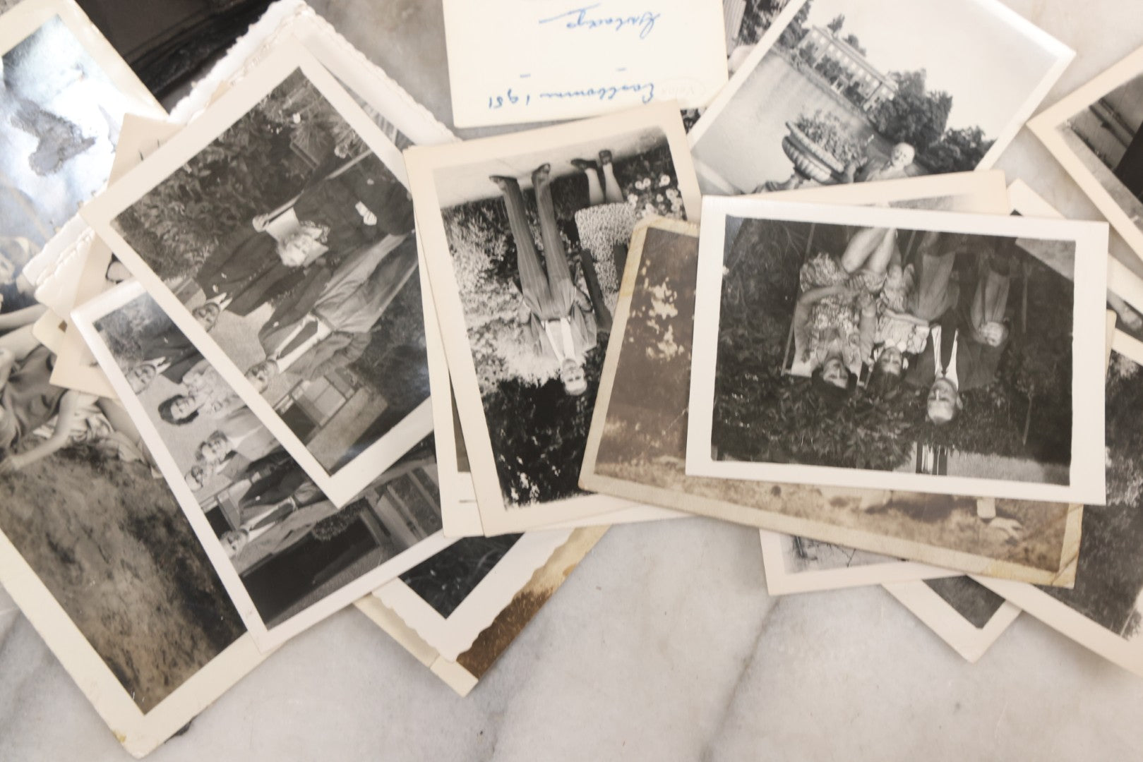 Lot 072 - Vintage Snapshot Photo Album With 80+ Photographs, Including Photos Of Europe, Naval Submarines And Battleships, Figural Topiary Sculpture Shrub Garden, Old Stone Houses, Pets And More, Many Loose Photos