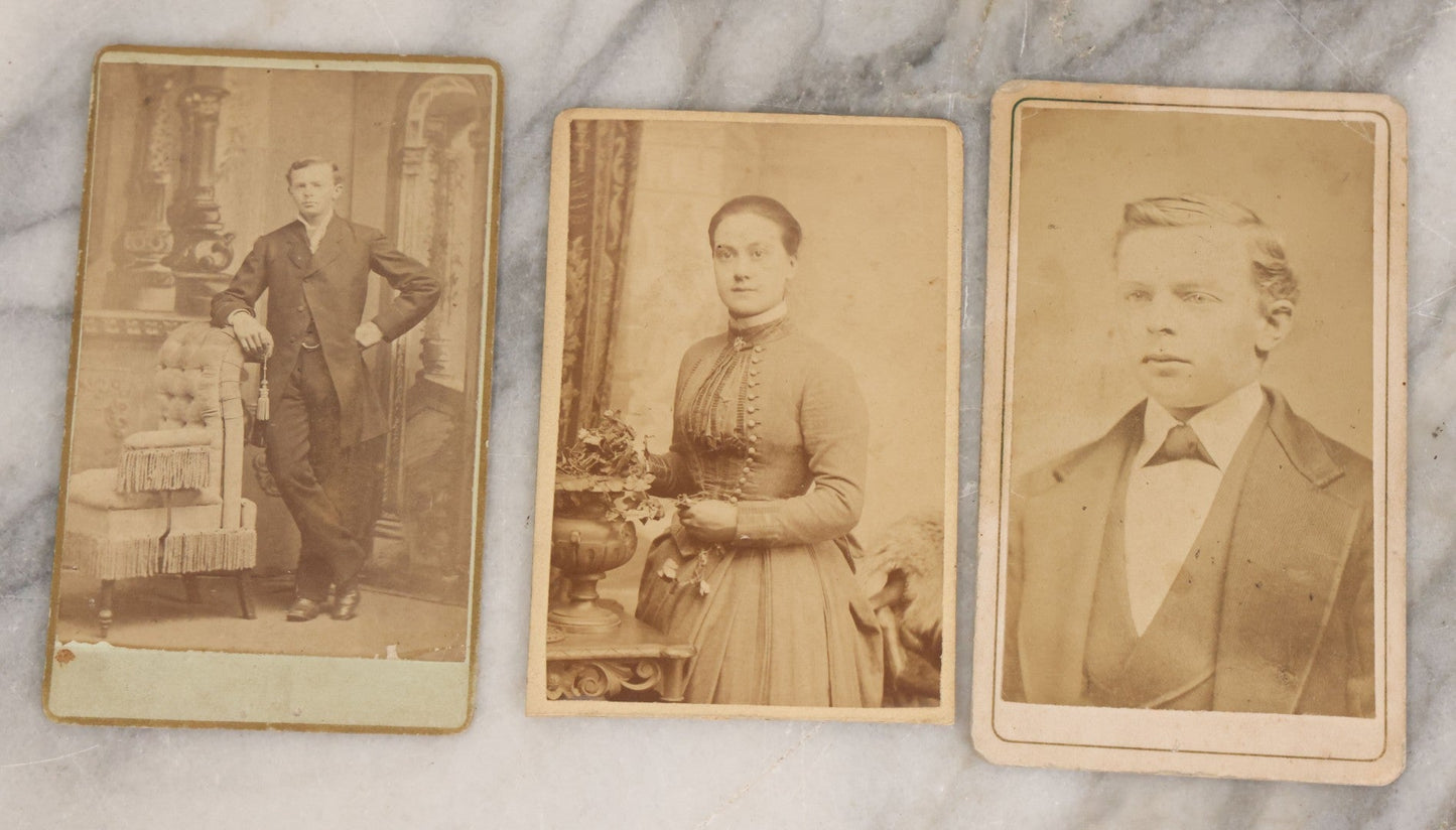 Lot 076 - Mixed Antique Portrait Photography Grouping With Four Tintype And Five Carte De Visite C.D.V. Photographs Including Tintype Of Two Young Women, Man With Goatee, C.D.V. Of Woman With Plant, And More