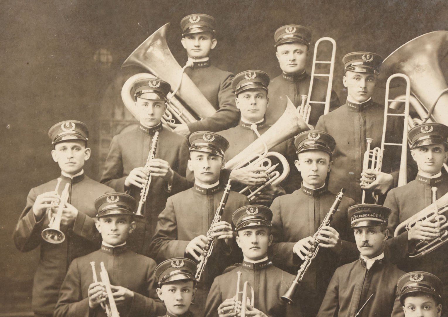 Lot 077 - Antique Boarded Photograph Of The First Dalmation Band, Hrvatski Dalmatianski Sinovi (Croatian Dalmatian Sons), Twenty-One Piece Horn And Drum Band