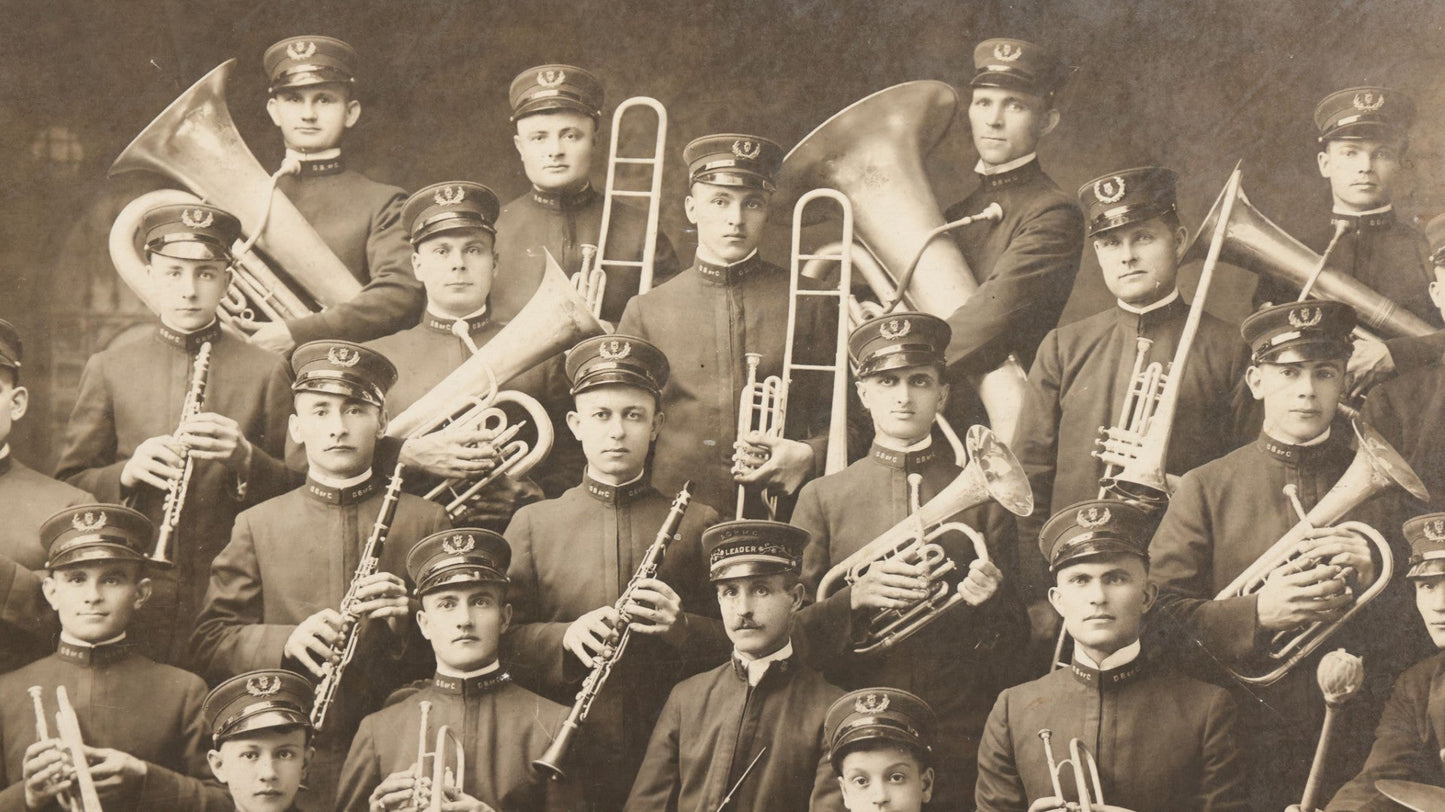 Lot 077 - Antique Boarded Photograph Of The First Dalmation Band, Hrvatski Dalmatianski Sinovi (Croatian Dalmatian Sons), Twenty-One Piece Horn And Drum Band