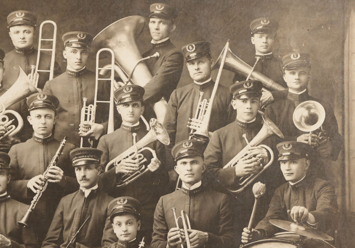 Lot 077 - Antique Boarded Photograph Of The First Dalmation Band, Hrvatski Dalmatianski Sinovi (Croatian Dalmatian Sons), Twenty-One Piece Horn And Drum Band
