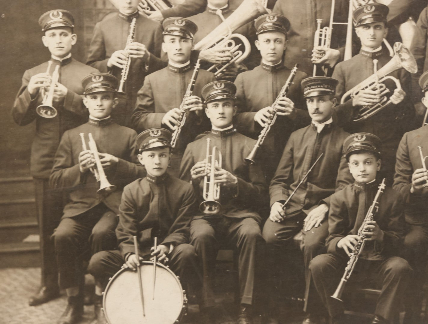 Lot 077 - Antique Boarded Photograph Of The First Dalmation Band, Hrvatski Dalmatianski Sinovi (Croatian Dalmatian Sons), Twenty-One Piece Horn And Drum Band