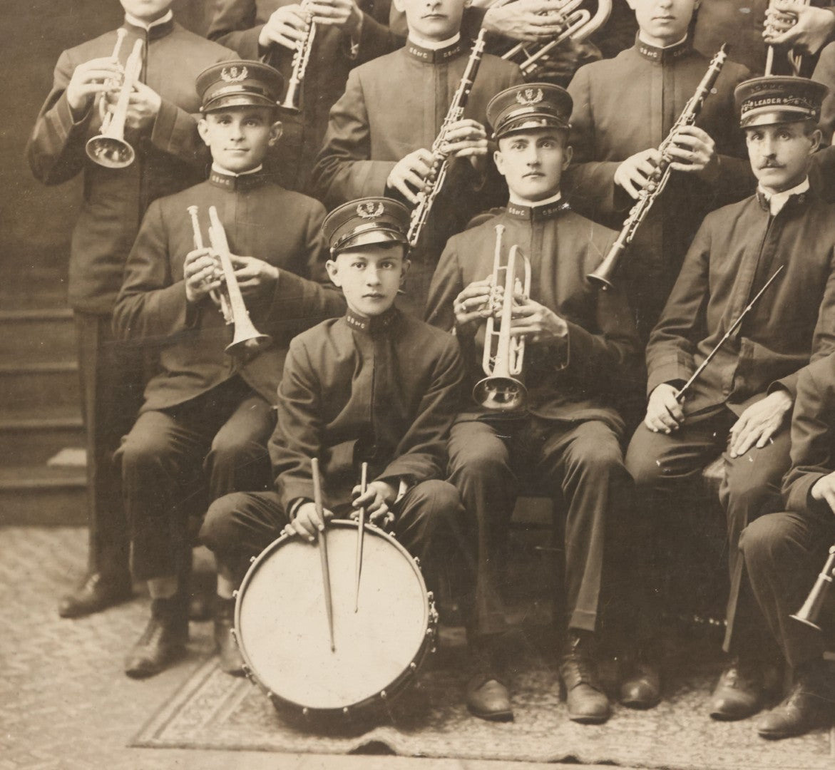Lot 077 - Antique Boarded Photograph Of The First Dalmation Band, Hrvatski Dalmatianski Sinovi (Croatian Dalmatian Sons), Twenty-One Piece Horn And Drum Band