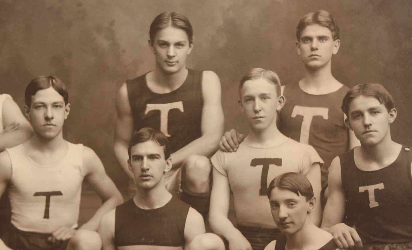 Lot 078 - Antique Boarded Photograph Of High School Basketball Team, The T.C. Owls, Posing With Owl Mascot, In Handmade Jerseys, 1900, F. Gutekunst, Photographer, Philadelphia, Pennsylvania