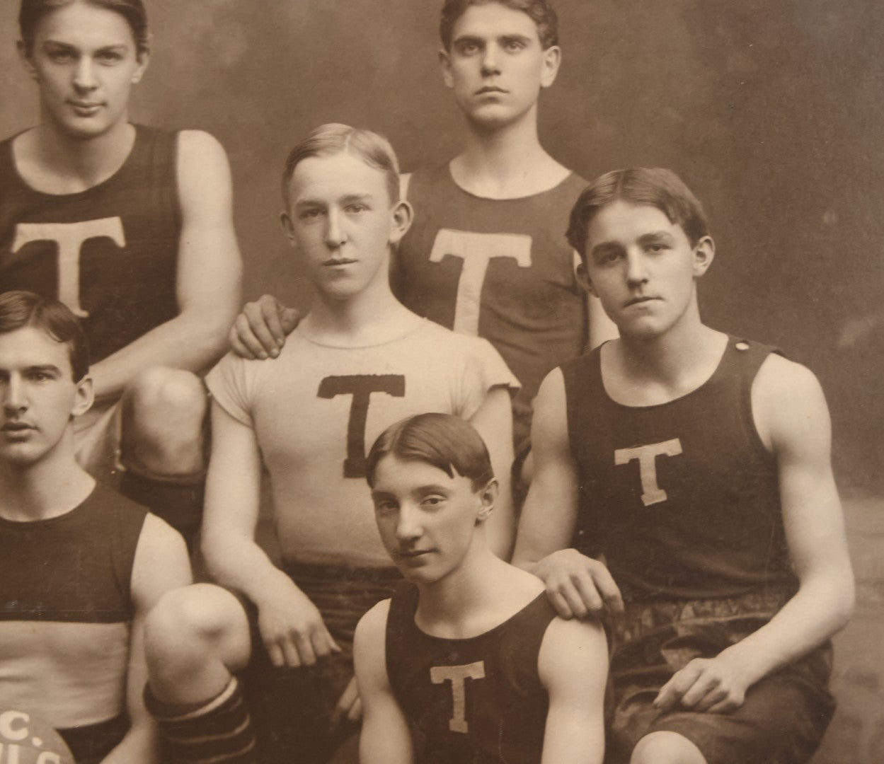 Lot 078 - Antique Boarded Photograph Of High School Basketball Team, The T.C. Owls, Posing With Owl Mascot, In Handmade Jerseys, 1900, F. Gutekunst, Photographer, Philadelphia, Pennsylvania