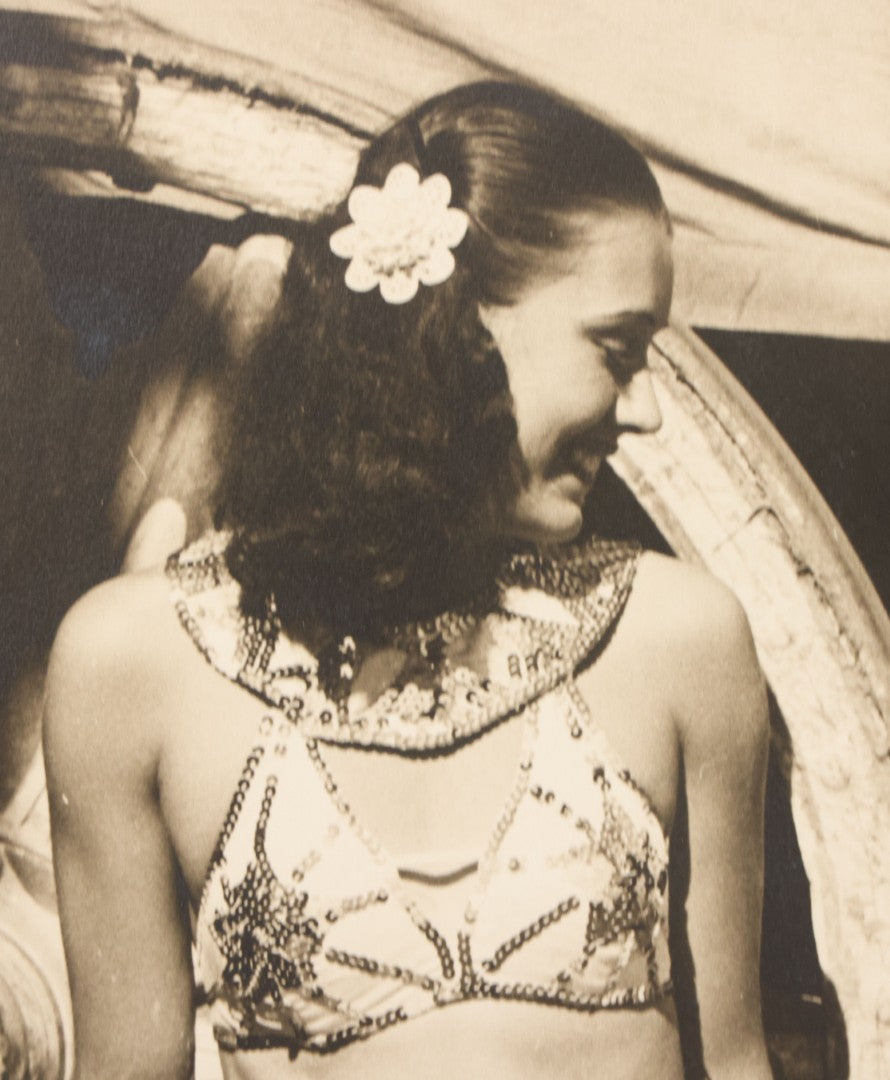 Lot 079 - Vintage Boarded Photograph Of Costume Designer Doris Clare Posing With Circus Clown Lou Jacobs, Both In Costume, In Front Of Circus Wagon