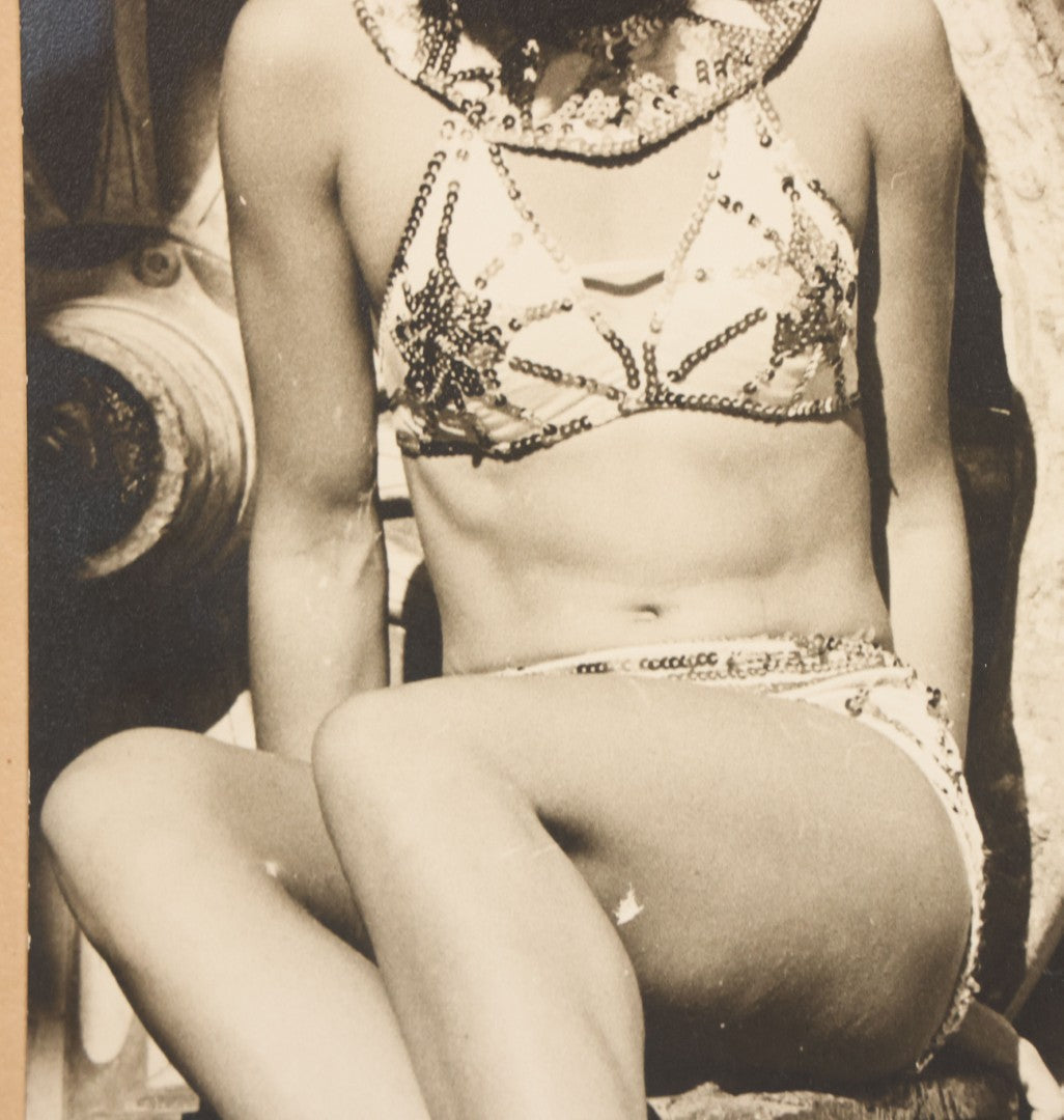 Lot 079 - Vintage Boarded Photograph Of Costume Designer Doris Clare Posing With Circus Clown Lou Jacobs, Both In Costume, In Front Of Circus Wagon