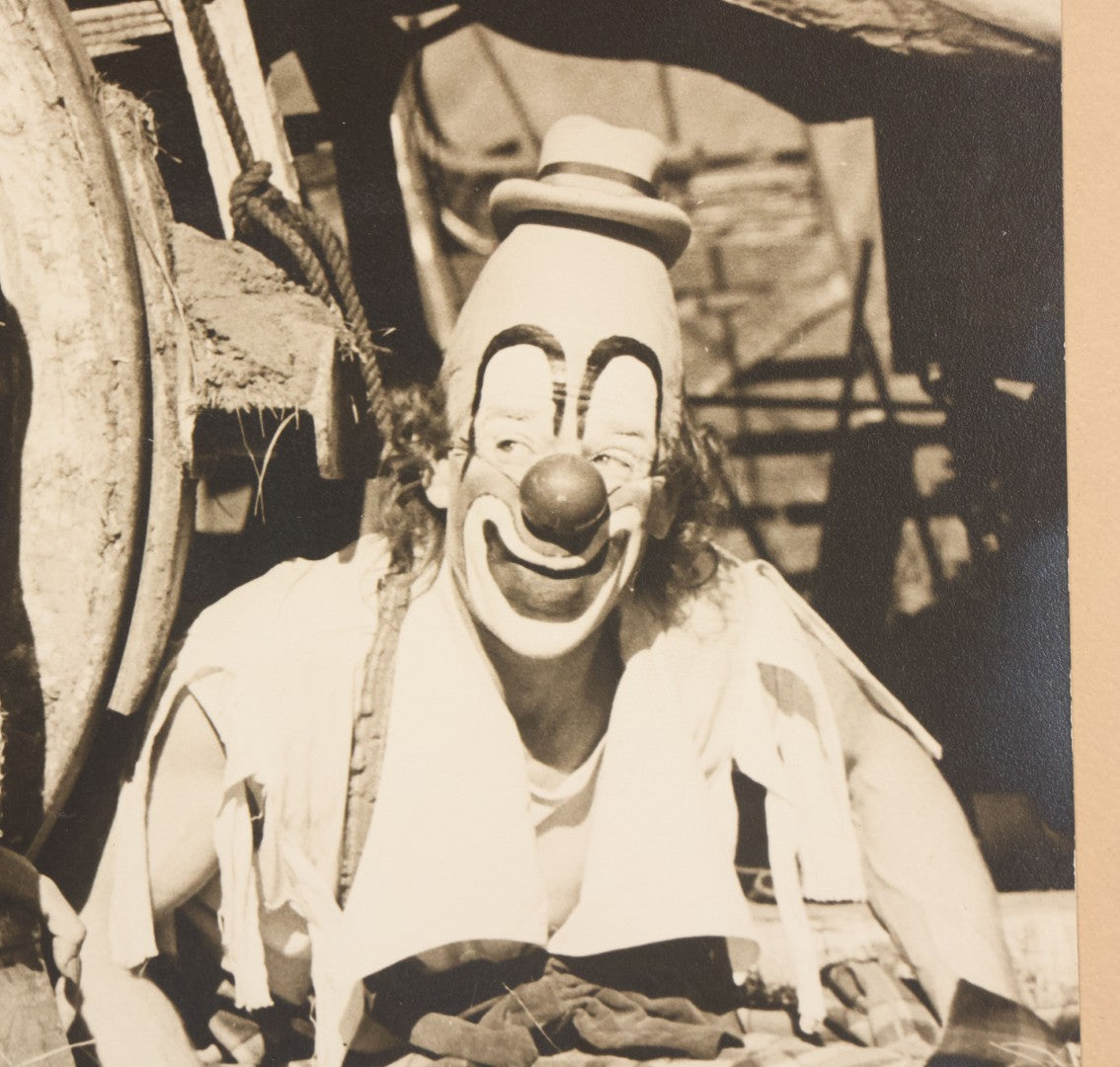 Lot 079 - Vintage Boarded Photograph Of Costume Designer Doris Clare Posing With Circus Clown Lou Jacobs, Both In Costume, In Front Of Circus Wagon