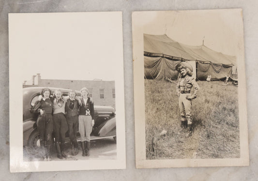 Lot 082 - Pair Of Vintage Snapshot Photographs Of Good Lookin' Ladies Including Cowboy Circus Performer And Girls Posing In Front Of 1930s Automobile