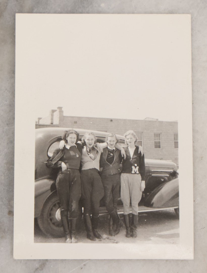 Lot 082 - Pair Of Vintage Snapshot Photographs Of Good Lookin' Ladies Including Cowboy Circus Performer And Girls Posing In Front Of 1930s Automobile