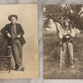 Lot 083 - Pair Of Antique Real Photo Postcards R.P.P.C. Of A Gun Slingin' Cowgirl Holding A Revolver, Dated August 1912 On Verso, And Kind Looking Farm Boy In Coveralls And Cowboy Hat Smoking