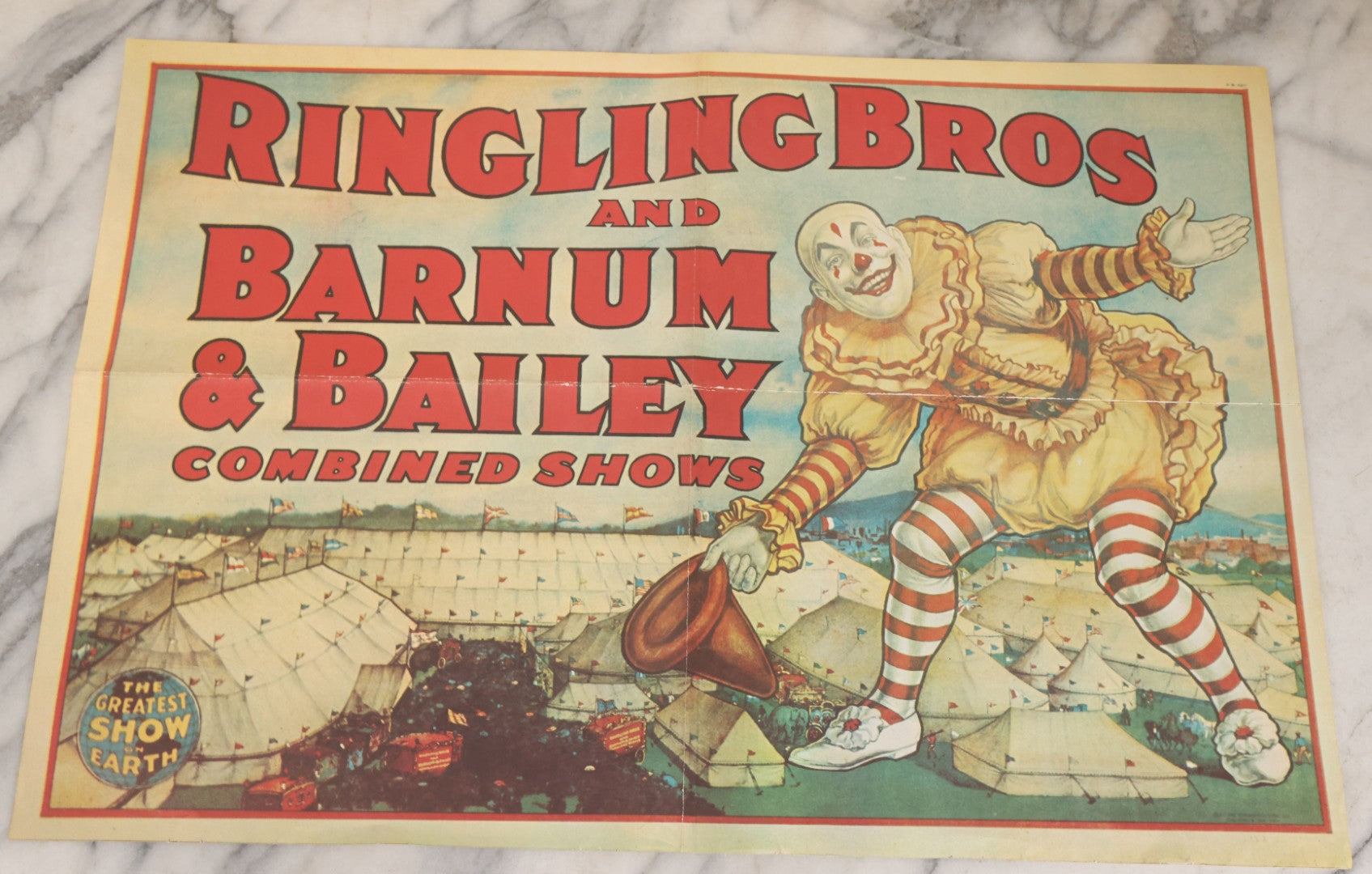 Lot 089 - Vintage Reproduction Ringling Bros And Barnum & Bailey Combined Shows Circus Poster, "The Greatest Show On Earth," With White-Faced Clown