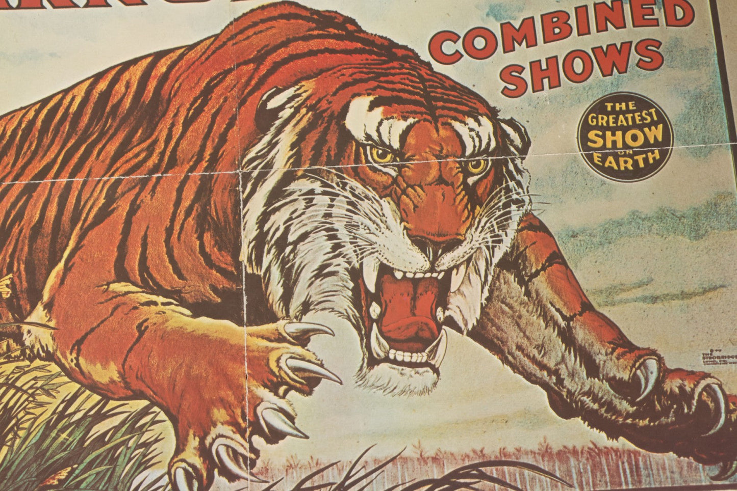 Lot 090 - Vintage Reproduction Ringling Bros And Barnum & Bailey Combined Shows Circus Poster, "The Greatest Show On Earth," With Lunging Tiger