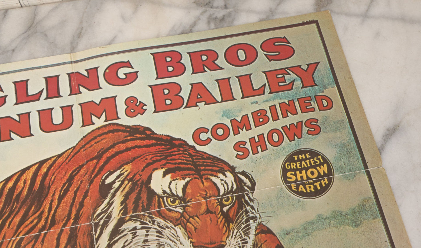 Lot 090 - Vintage Reproduction Ringling Bros And Barnum & Bailey Combined Shows Circus Poster, "The Greatest Show On Earth," With Lunging Tiger