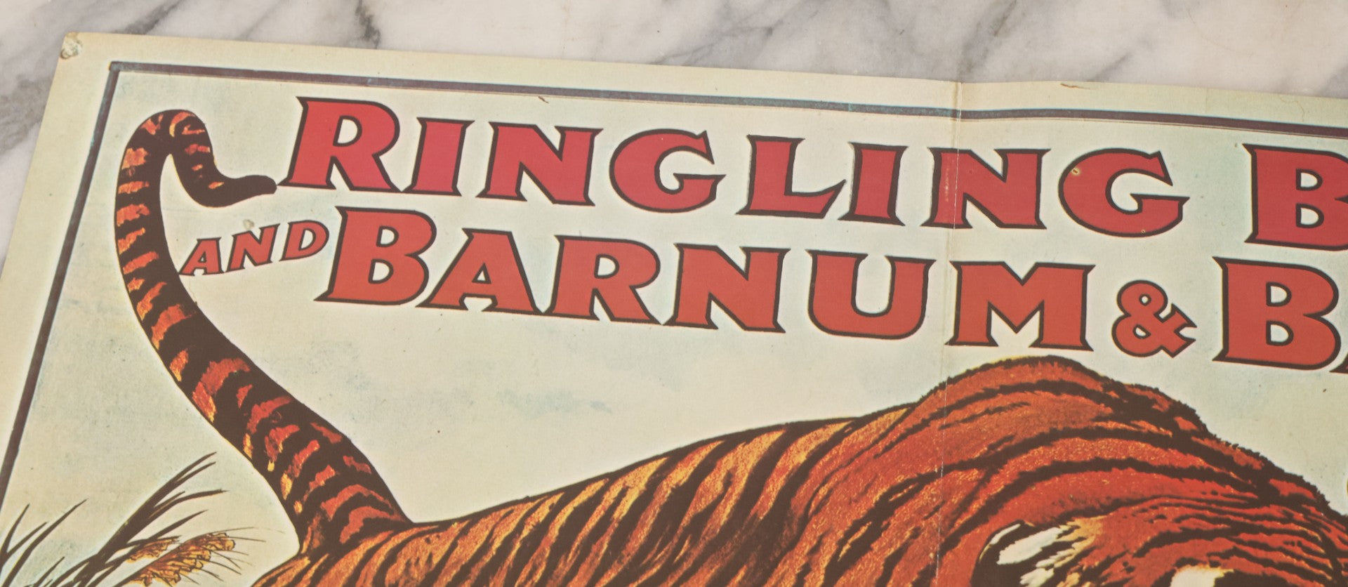 Lot 090 - Vintage Reproduction Ringling Bros And Barnum & Bailey Combined Shows Circus Poster, "The Greatest Show On Earth," With Lunging Tiger