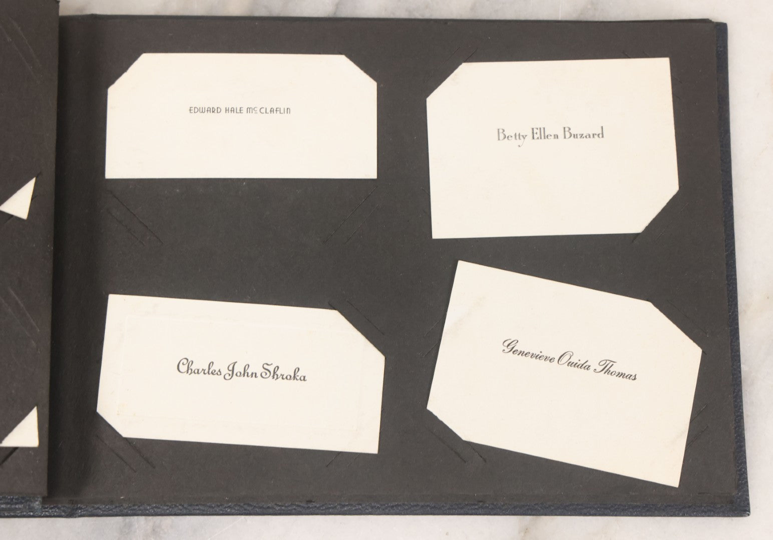 Lot 095 - Vintage Graduation Souvenir Calling Card Scrapbook Album "Personal Cards From My Classmates" With 43 Calling Cards With Student's Names