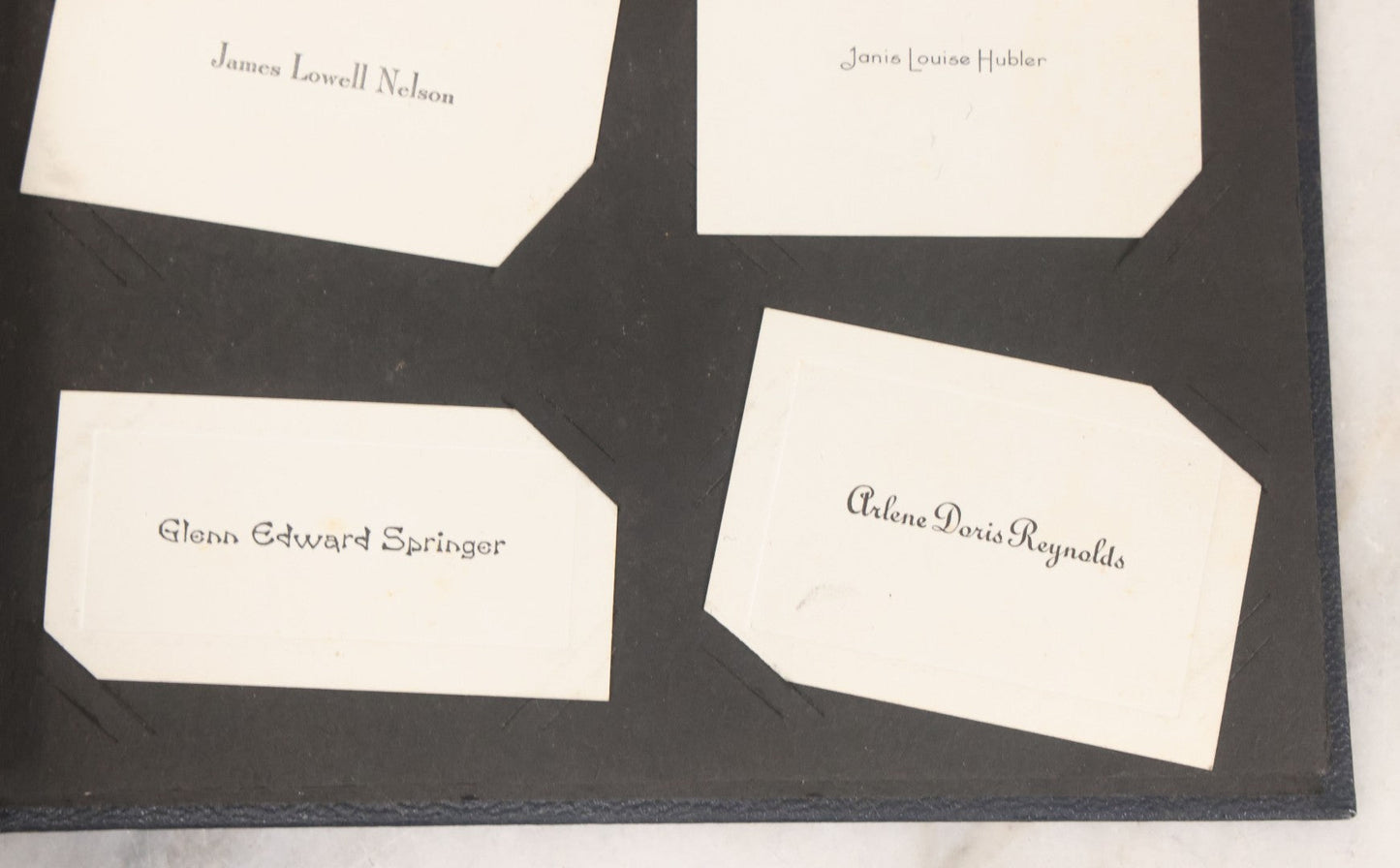 Lot 095 - Vintage Graduation Souvenir Calling Card Scrapbook Album "Personal Cards From My Classmates" With 43 Calling Cards With Student's Names