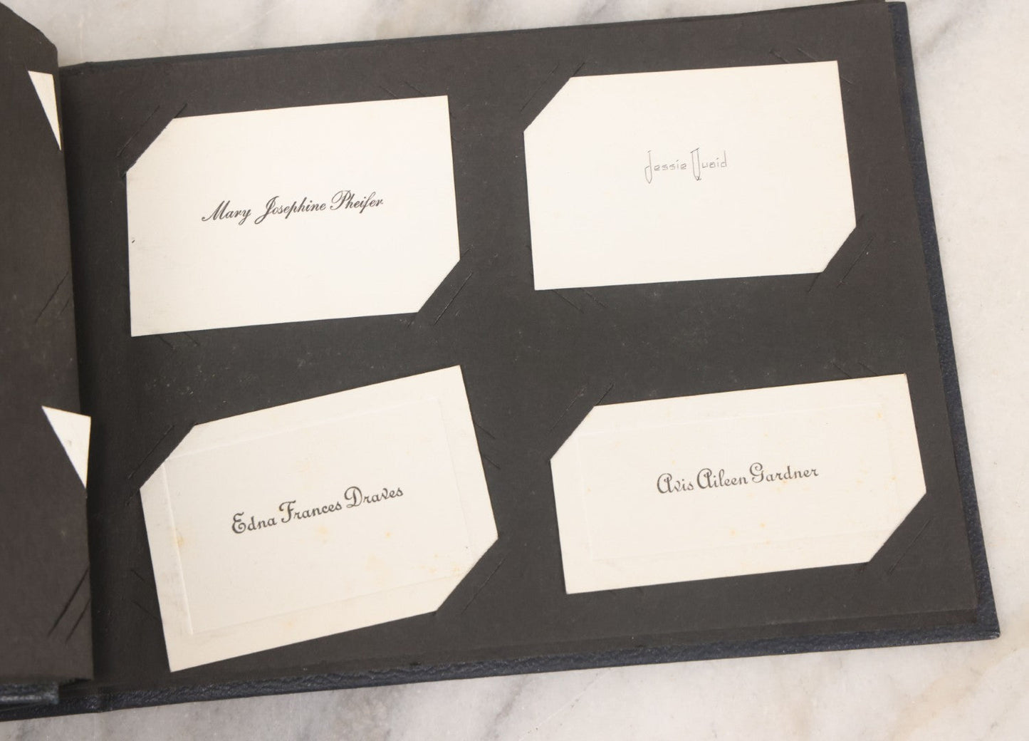 Lot 095 - Vintage Graduation Souvenir Calling Card Scrapbook Album "Personal Cards From My Classmates" With 43 Calling Cards With Student's Names