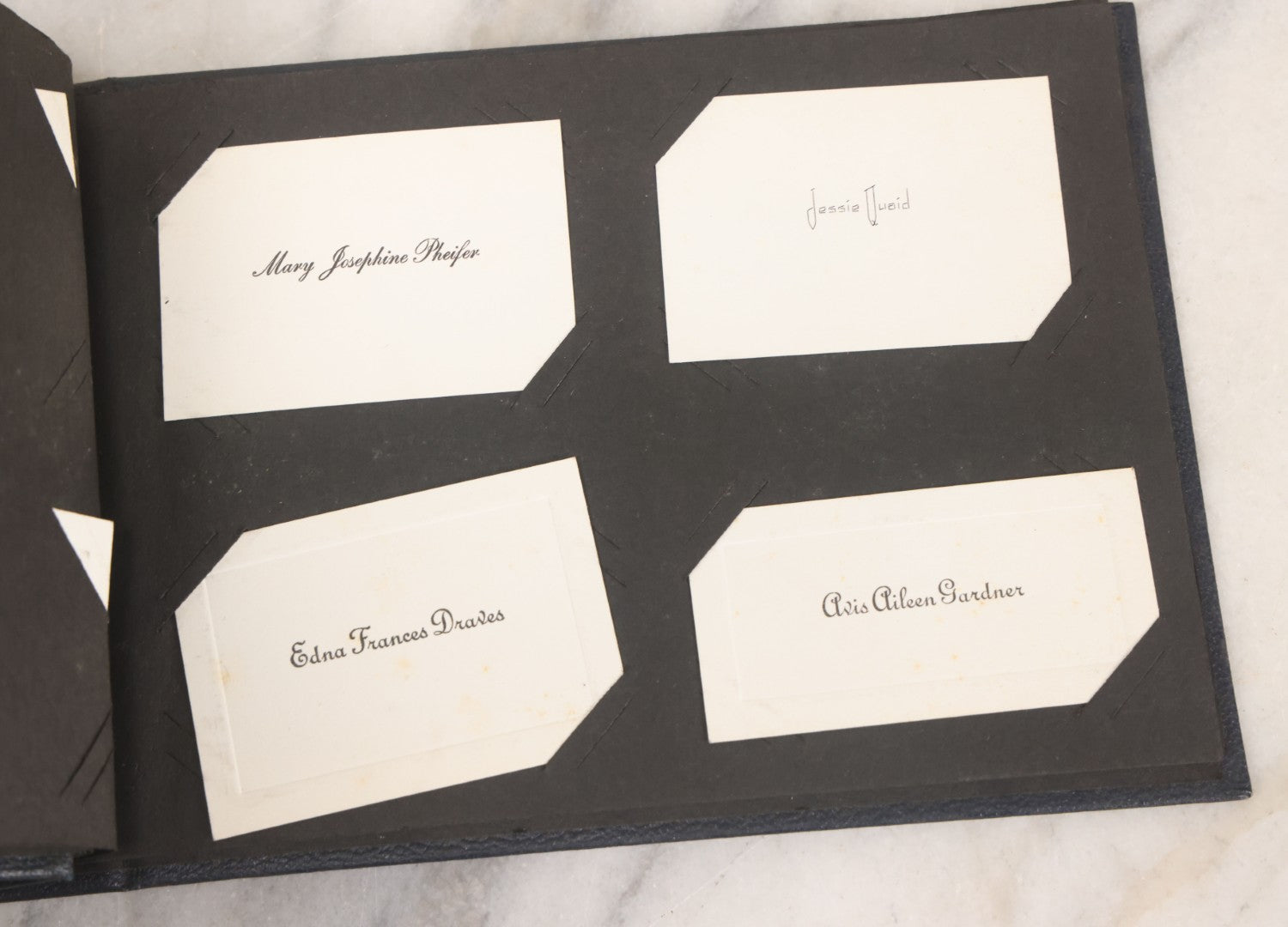 Lot 095 - Vintage Graduation Souvenir Calling Card Scrapbook Album "Personal Cards From My Classmates" With 43 Calling Cards With Student's Names