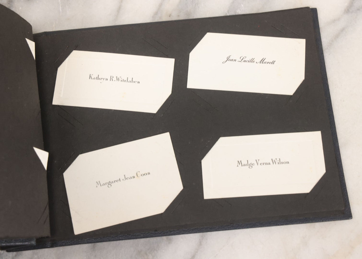 Lot 095 - Vintage Graduation Souvenir Calling Card Scrapbook Album "Personal Cards From My Classmates" With 43 Calling Cards With Student's Names