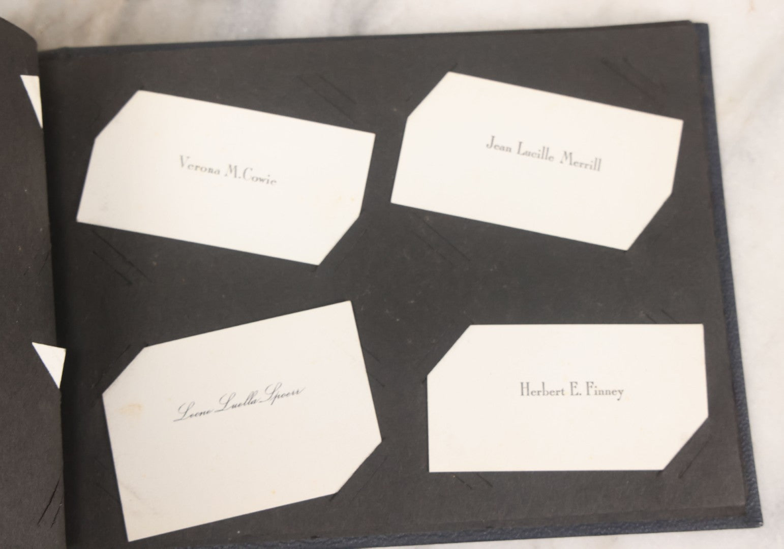 Lot 095 - Vintage Graduation Souvenir Calling Card Scrapbook Album "Personal Cards From My Classmates" With 43 Calling Cards With Student's Names