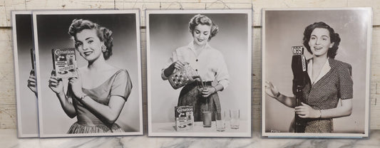 Lot 096 - Grouping Of Four Vintage Glossy Press Photos Including Three Advertising Carnation Instant Chocolate-Flavored Drink Featuring Jean Moorhead And C.B.S. "Raymond Paige's 'Girl Of The Week'" For May 1939, Annamary Dickey