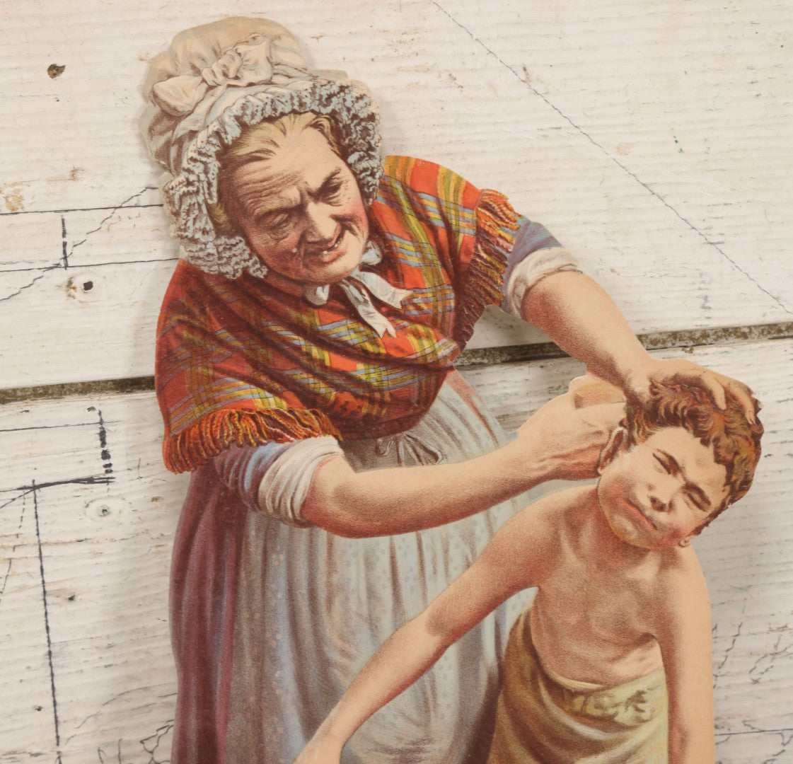 Lot 097 - Single Antique Lithograph Advertising Scrap For Pears' Soap, Featuring Old Woman Washing Child, "You Dirty Boy," Copyright A. & F. Pears