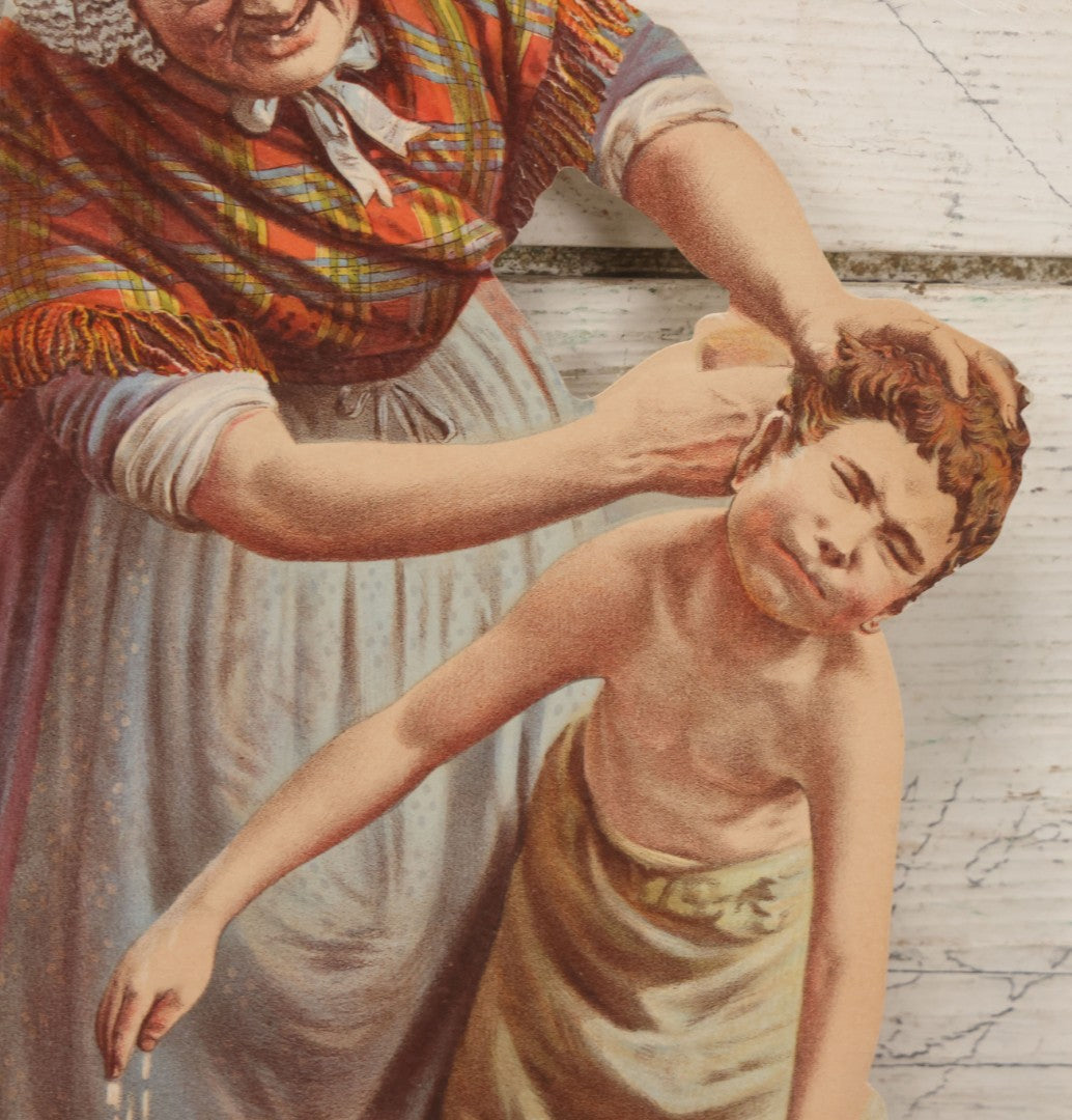 Lot 097 - Single Antique Lithograph Advertising Scrap For Pears' Soap, Featuring Old Woman Washing Child, "You Dirty Boy," Copyright A. & F. Pears